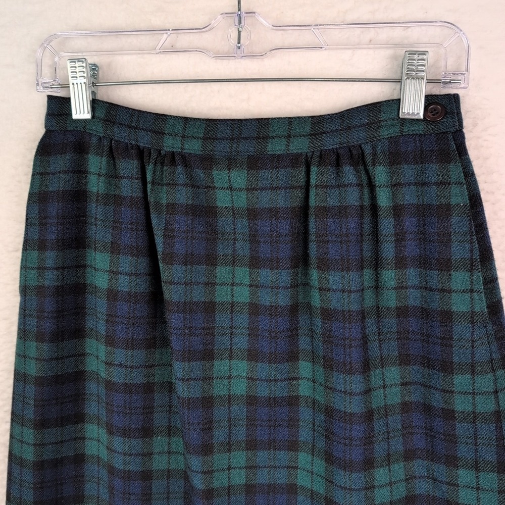 Vintage Pendleton Plaid Wool Skirt Size 6 A-Line Midi Pockets Green Blue Black - Picture 3 of 10